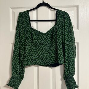 Abercrombie & Fitch Geometric Green Cropped Blouse